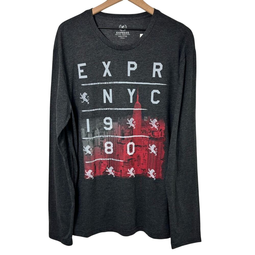 EXPRESS NYC 1980 GREY RED WHITE LONG SLEEVE MEN SHIRT SIZE XXL BRAND NEW W TAGS